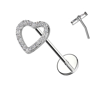 Piercing Labbro con Cuore di Cristalli-Push in 0,8 mm