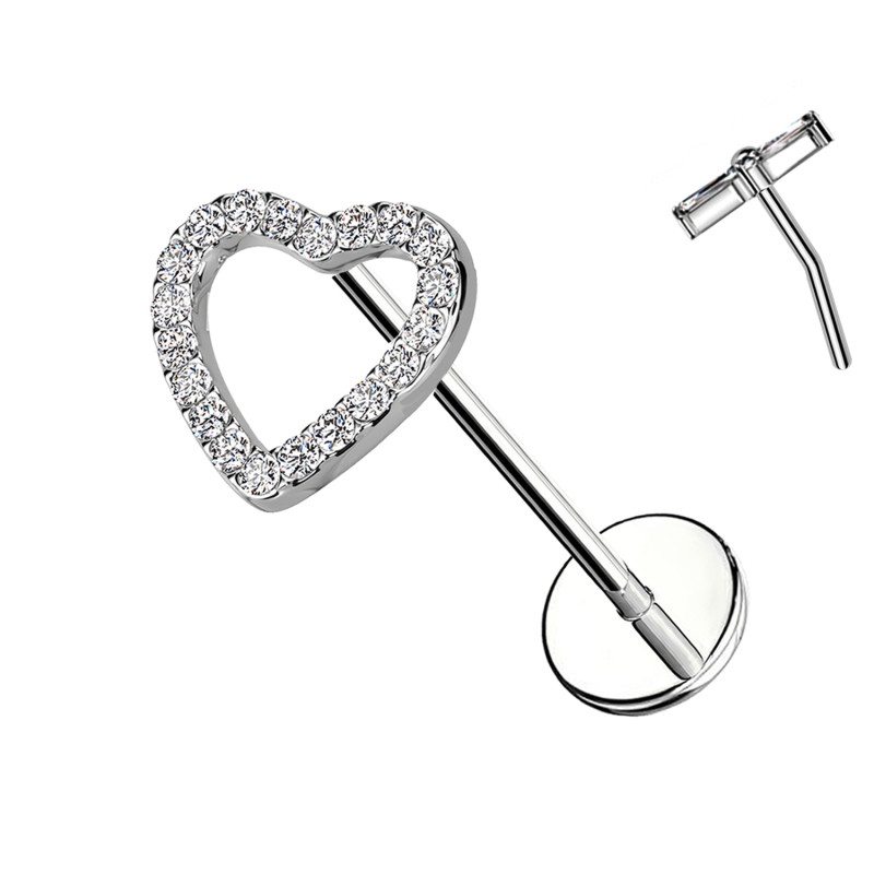 Piercing Labbro con Cuore di Cristalli-Push in 0,8 mm