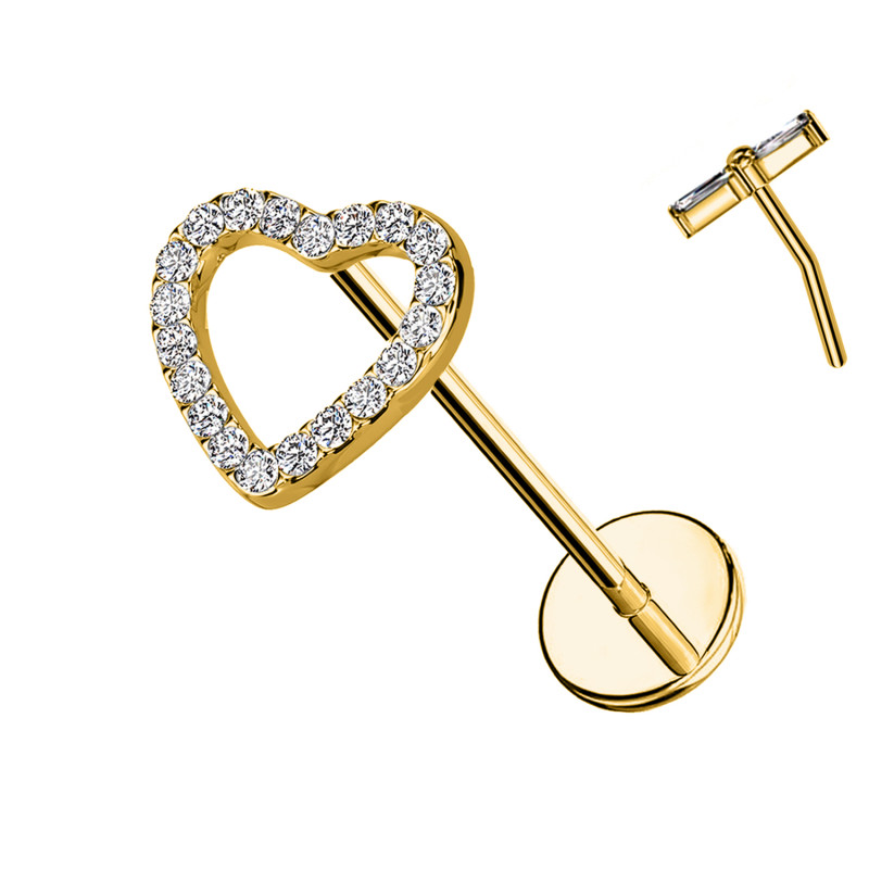 Piercing Labbro con Cuore di Cristalli-Push in 0,8 mm