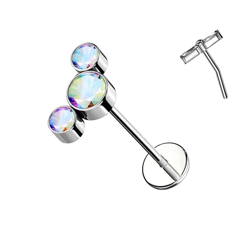 Piercing Labret Cartilage Push-in Three Crystals