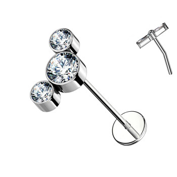 Piercing Labret Cartilage Push-in Three Crystals