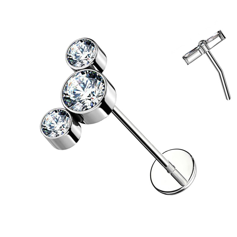 Piercing Labret Cartilage Push-in Three Crystals