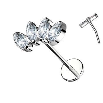 Piercing Labret in Titanio con quattro Cristalli -Push-in