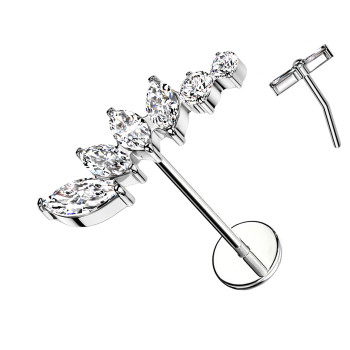 Piercing Labbro con Ramo di Cristalli-Push in 0,8 mm