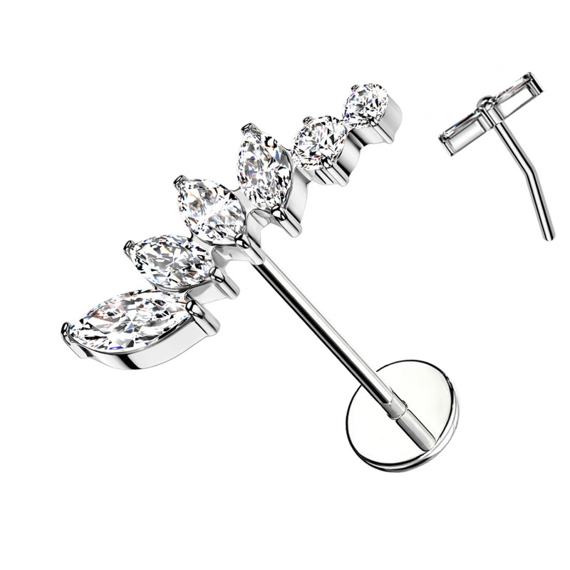 Piercing Labbro con Ramo di Cristalli-Push in 0,8 mm