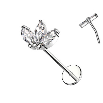 Piercing Labbro in Titanio con Fiore a Tre Petali-Push in 0,8 mm