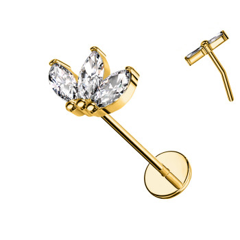 Piercing Labbro in Titanio con Fiore a Tre Petali-Push in 0,8 mm