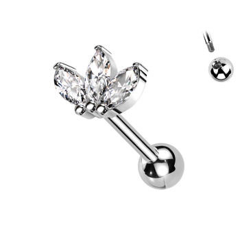 Piercing Labret con Cristalli a Forma di Foglia