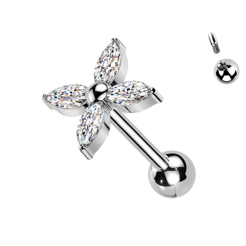 Labret Piercing with Flower Shaped Crystals
