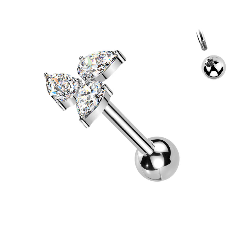 Piercing Labret con Cristalli a Forma di Fiore