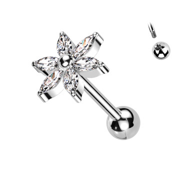 Piercing Labret con Cristalli a Forma di Fiore