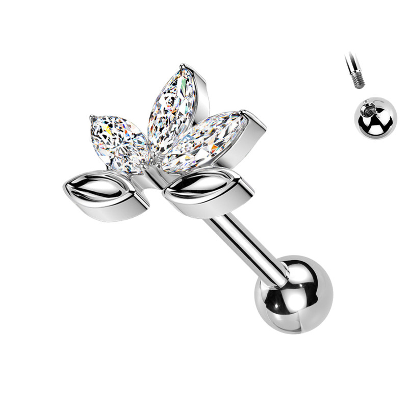 Labret Piercing with Flower Shaped Crystals