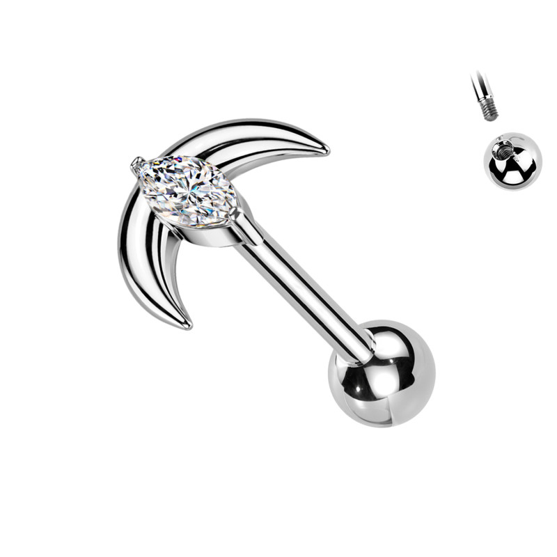 Piercing Labret con Cristallo a Forma di Mezzaluna