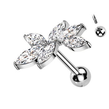 Piercing Labret con Cristalli a Forma di Fiore