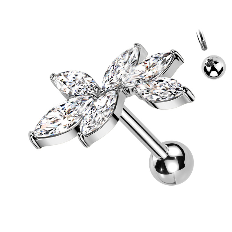 Labret Piercing with Flower Shaped Crystals