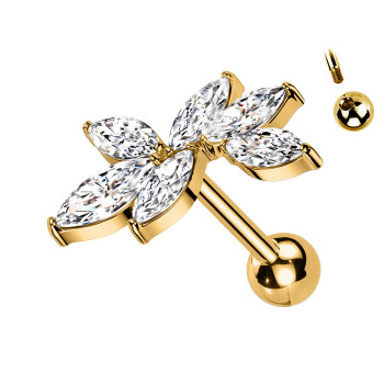 Piercing Labret con Cristalli a Forma di Fiore