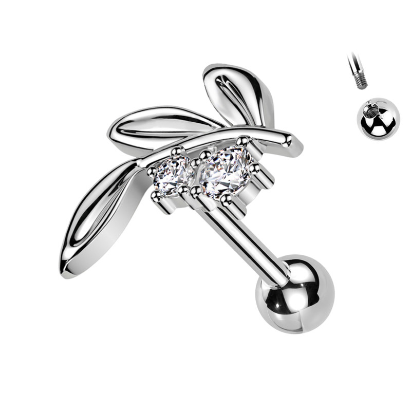 Piercing Labret con Cristallo e Foglia
