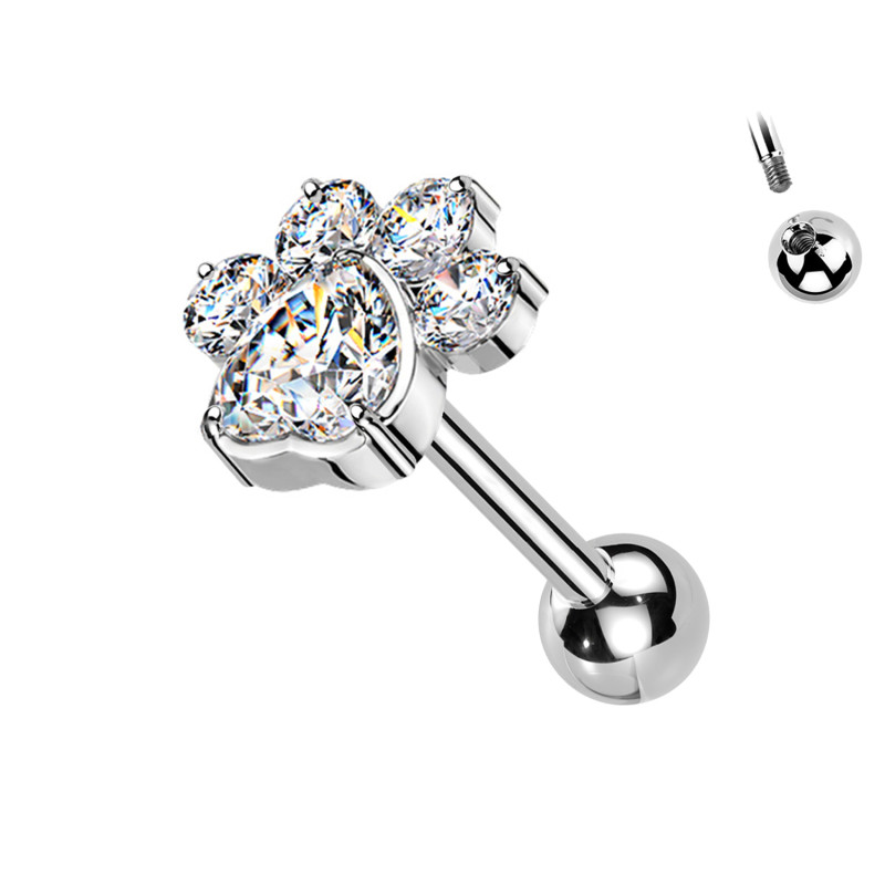 Piercing Labret con Cristallo e Foglia