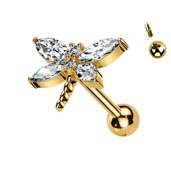 Piercing Labret con Cristalli a Forma di Libellula