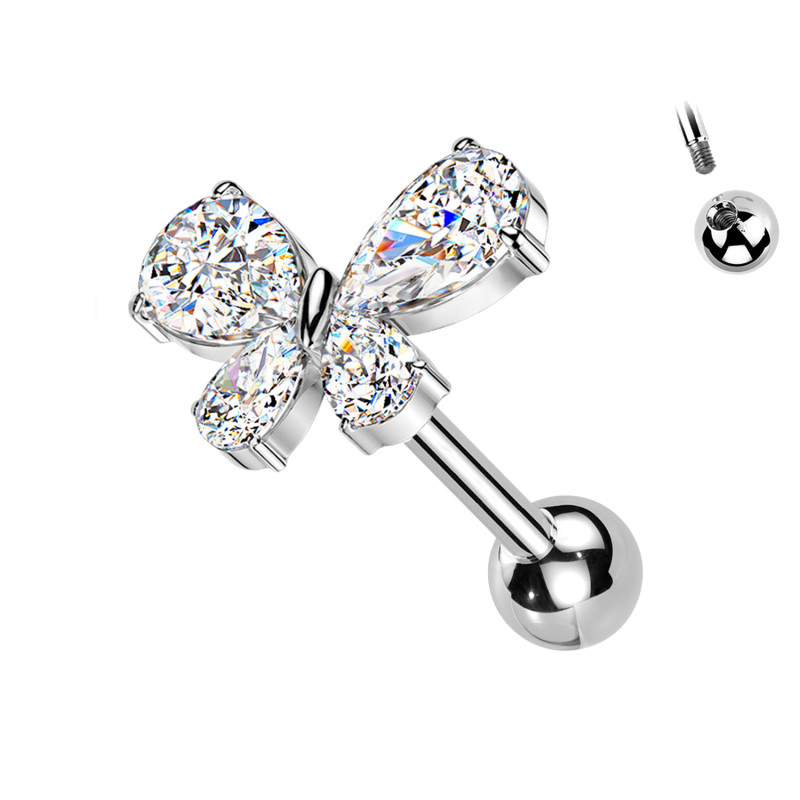 Piercing Labret con Cristalli a Forma di Farfalla