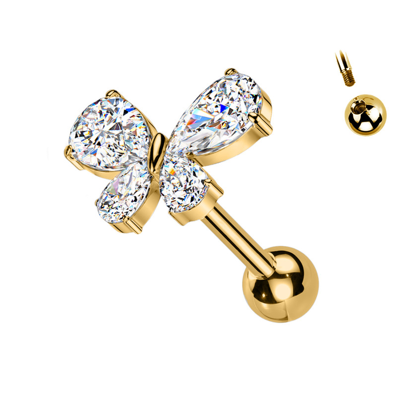 Piercing Labret con Cristalli a Forma di Farfalla