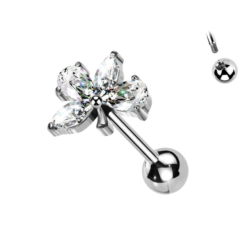 Piercing Labret con Cristalli a Forma di Foglia
