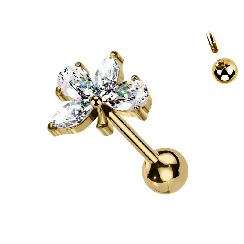 Piercing Labret con Cristalli a Forma di Foglia