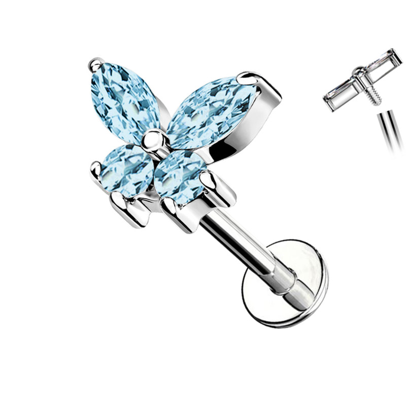 Labret Piercing with Crystal Butterfly in Titanium, Helix