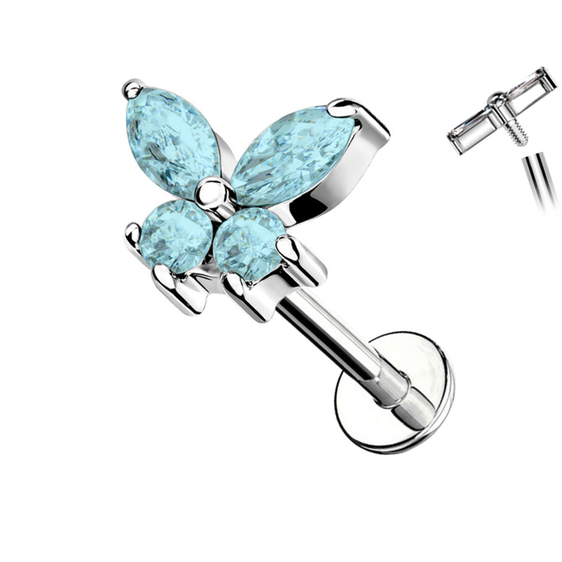 Labret Piercing with Crystal Butterfly in Titanium, Helix