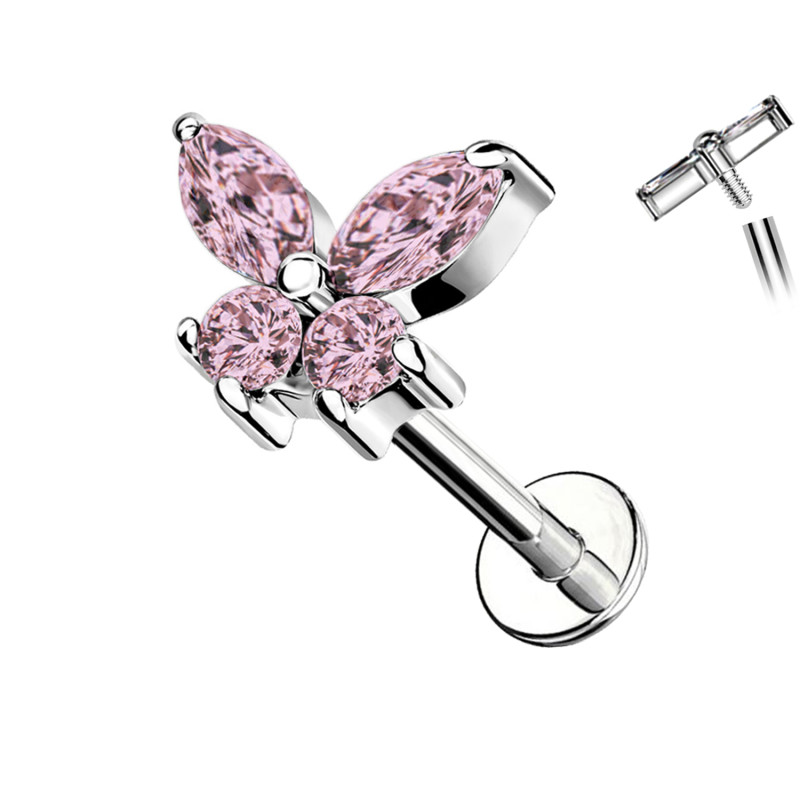 Labret Piercing with Crystal Butterfly in Titanium, Helix