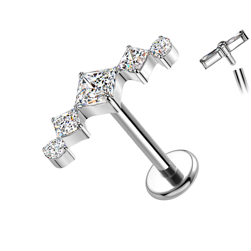 Piercing Labret in Titanio a Forma di Linea con Cristalli