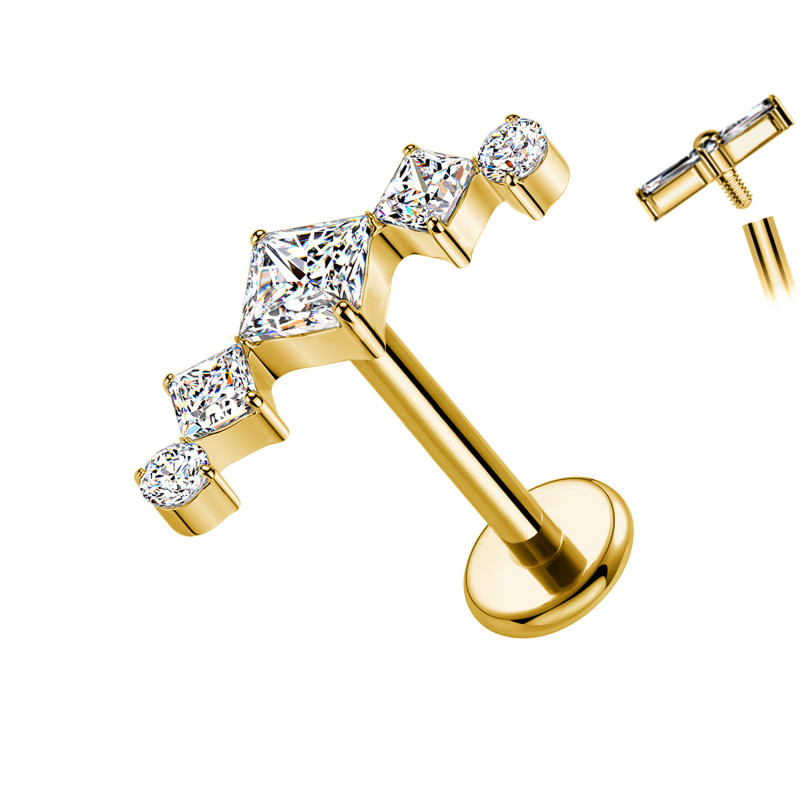 Piercing Labret in Titanio a Forma di Linea con Cristalli