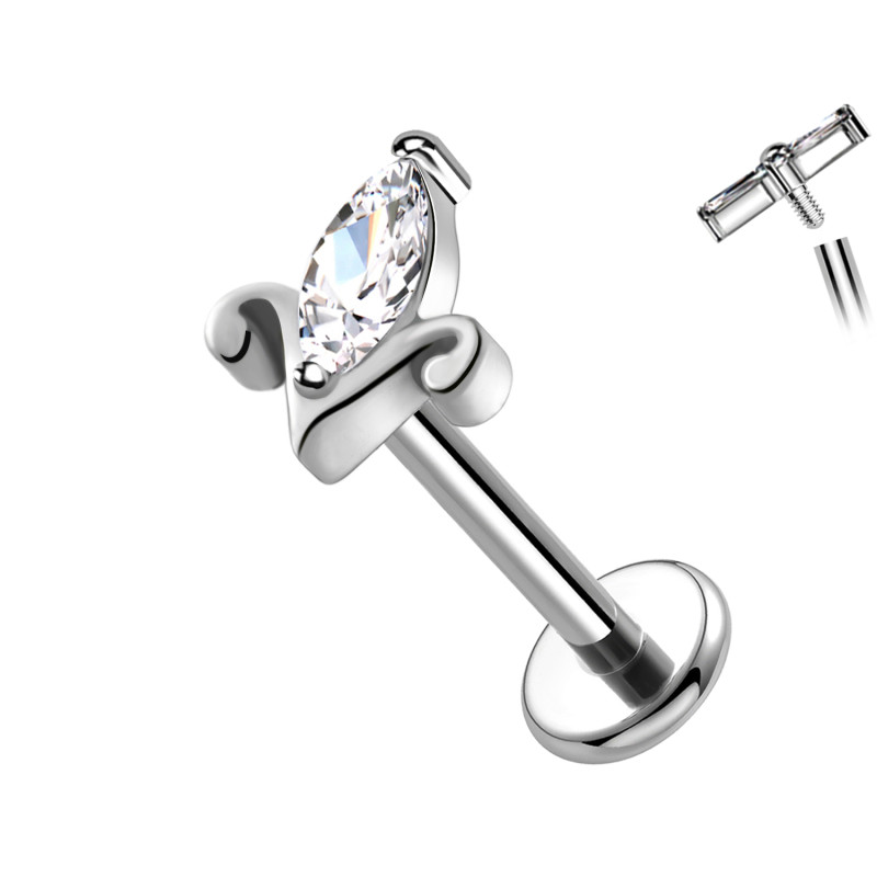 Piercing Labret in Titanio a Forma di Giglio con Cristallo