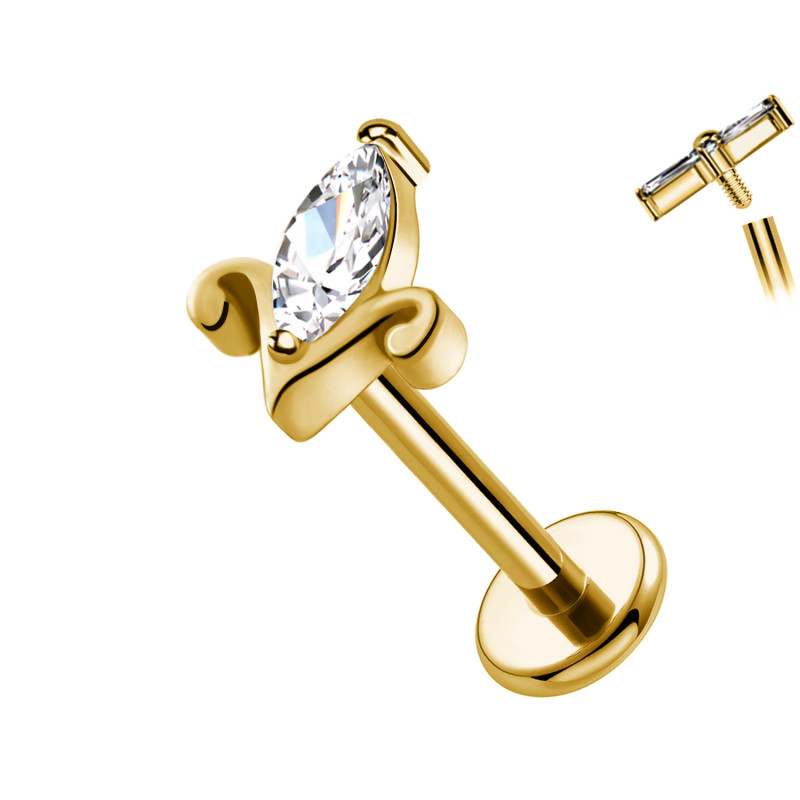 Piercing Labret in Titanio a Forma di Giglio con Cristallo