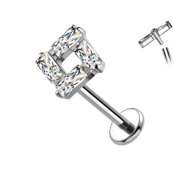 Piercing Labret in Titanio a Forma di Quadrato con Cristalli