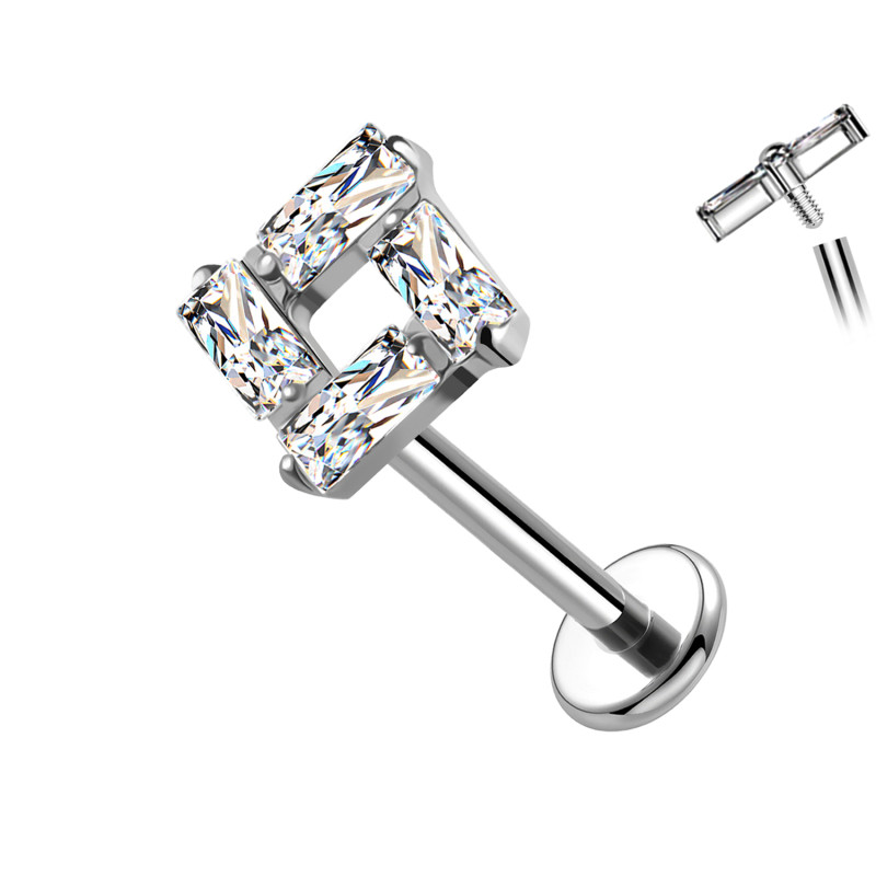 Piercing Labret in Titanio a Forma di Quadrato con Cristalli