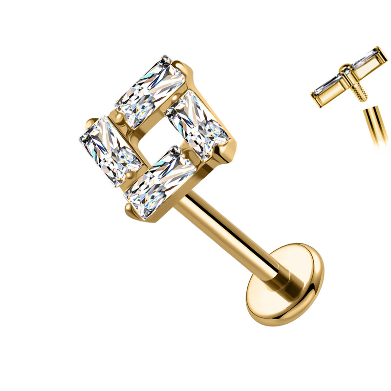 Piercing Labret in Titanio a Forma di Quadrato con Cristalli