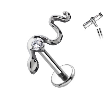 Titanium Labret Piercing with Snake and Crystal