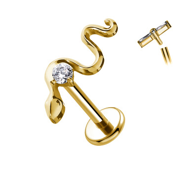 Titanium Labret Piercing with Snake and Crystal