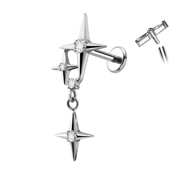 Titanium Labret Piercing with Snake and Crystal