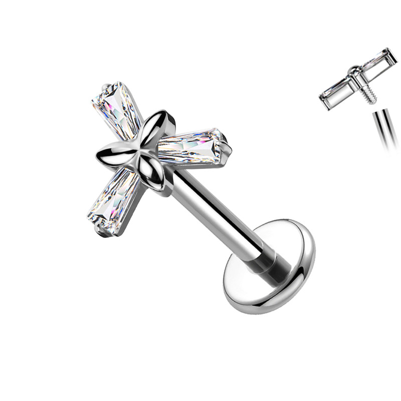 Piercing Labret in Titanio con Fiore con Cristalli