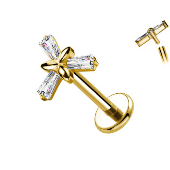 Piercing Labret in Titanio con Fiore con Cristalli