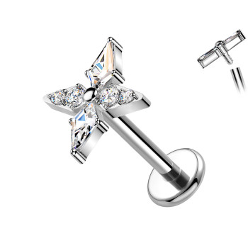 Piercing Labret in Titanio con Croce con Cristalli