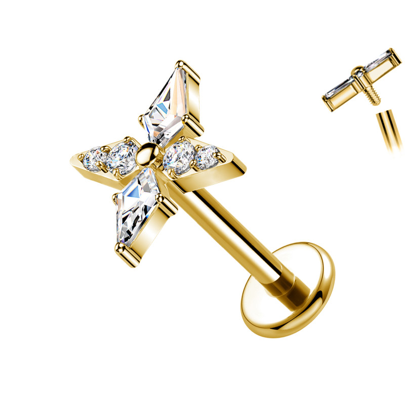 Piercing Labret in Titanio con Croce con Cristalli