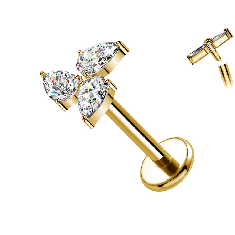 Piercing in Titanio con Fiore a Tre Petali di Cristalli a Goccia