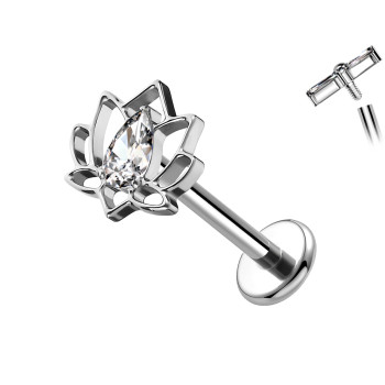 Piercing Labret in Titanio con Fiore di Loto con Cristallo