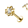 Titanium Labret Piercing with Lotus Flower with Crystal