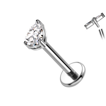 Piercing Labret in Titanio con Cristallo a Forma di Goccia