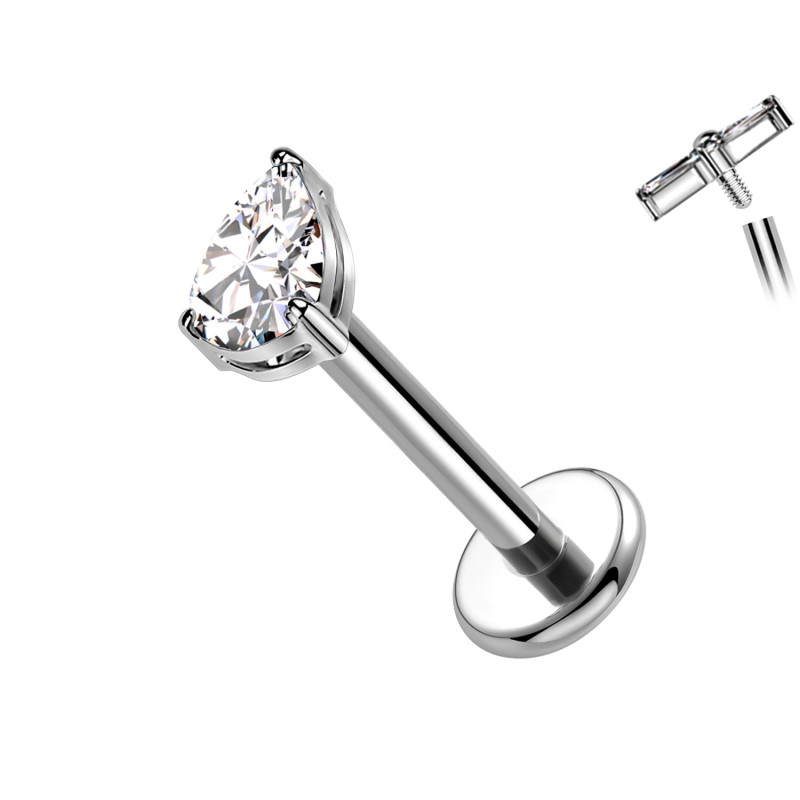 Piercing Labret in Titanio con Cristallo a Forma di Goccia