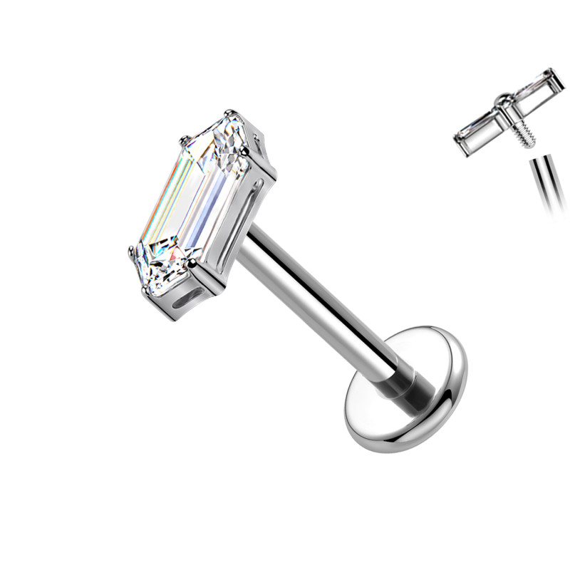 Piercing Labret in Titanio con Cristallo Rettangolare